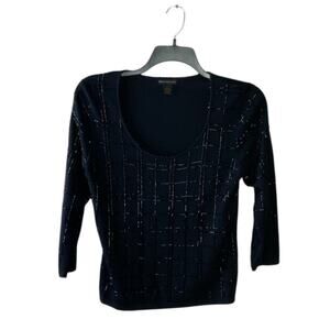 Grace Dane Lewis Blouse Womens M 3/4 Sleeve Beaded Nylon Preppy Casual Pullover